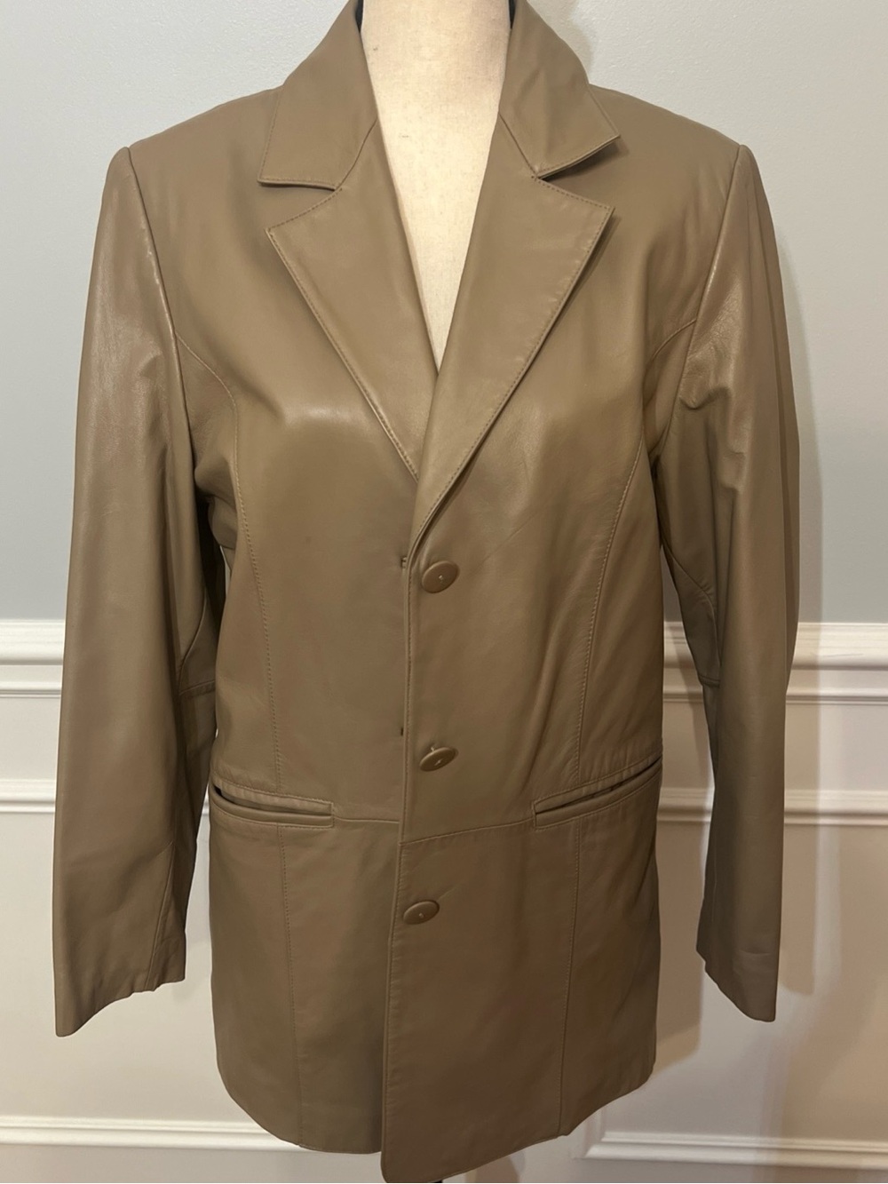 Pamela McCoy Vintage Leather Blazer Jacket Brown Button Up Soft Y2K 90s Small